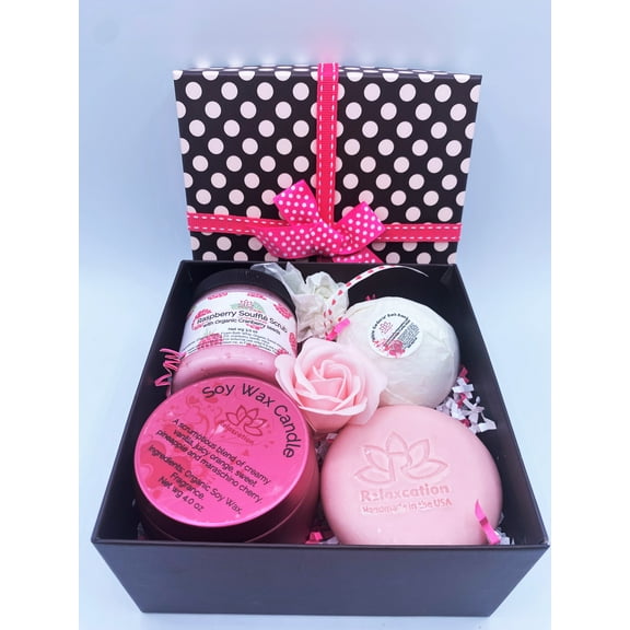 Vanilla Rose Spa Gift Set for Women Organic Home Spa Bath Basket Handmade in USA Natural and Safe by Relaxcation