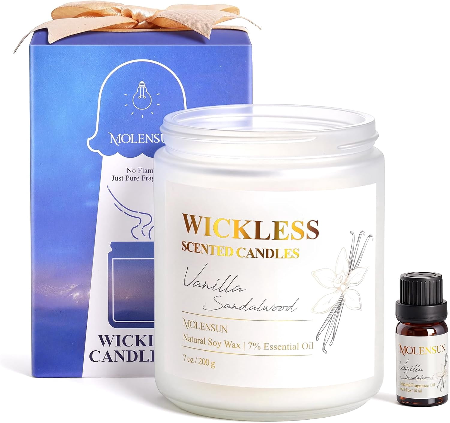 Vanilla Sandalwood Wickless Candle for Candle Warmer Lamp with 10ml Essential Oil for Custom Aroma, Flameless Non-Toxic Soy Scented Candle for Home, Valentine's Day or Birthday Gift for Women & Men