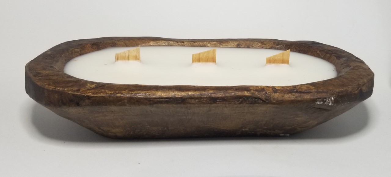 Vanilla Scented, 10in. Wood Wick Dough Bowl Candle. Hand made. Hand