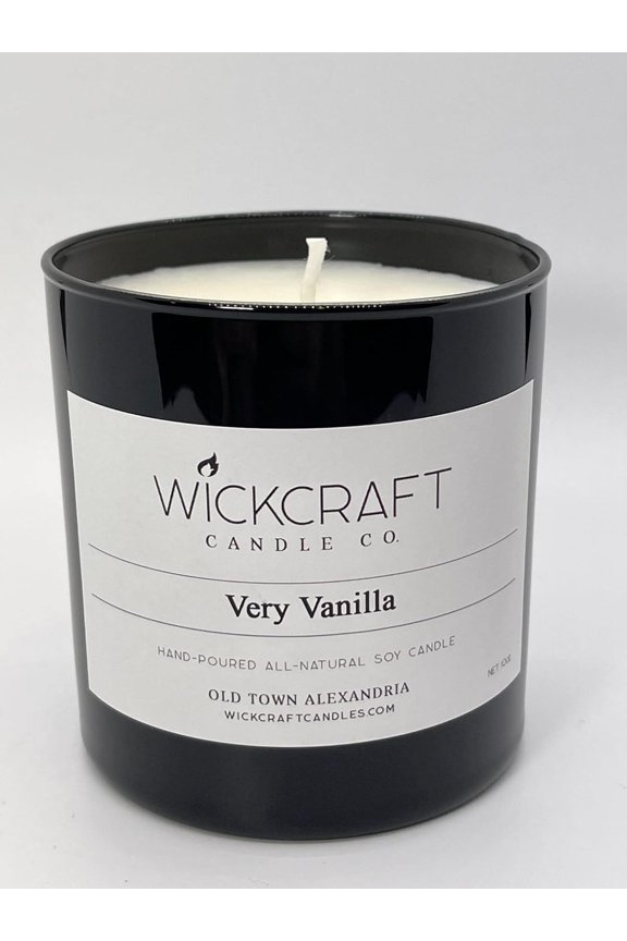 Very Vanilla Scented Soy Candle: 100% Pure Soy Wax with All-Natural Cotton Wick/Burns Cleanly 60 Hours + / Hand-Poured/USA Made / 16oz Black Jar/WickCraft Candle Company