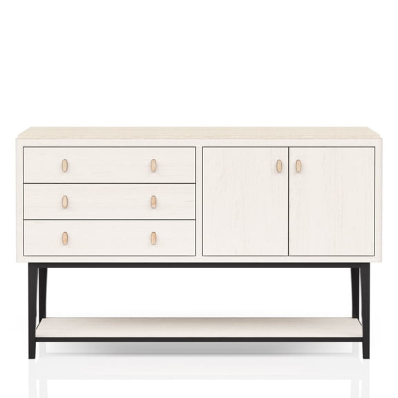 Vanilla Server with Metal Base | Power-Ready, 3 Drawer Storage for Living Room | Solid Wood + MDF Build | Soft-Touch Self-Closing Guides for User-Friendliness