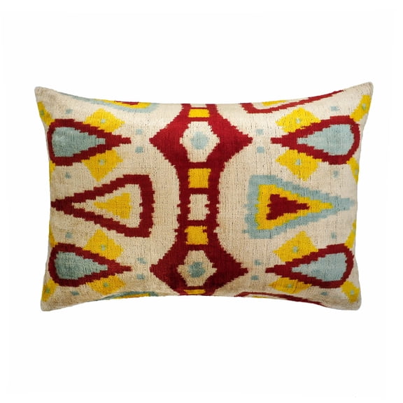 Vanilla Silk Velvet Ikat Throw Pillow, 16" X 24"