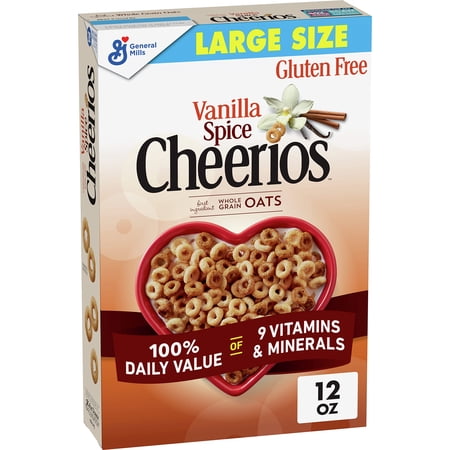 Vanilla Spice Cheerios Heart Healthy Cereal, Gluten Free Cereal With Whole Grain Oats, Large Size, 12 Oz