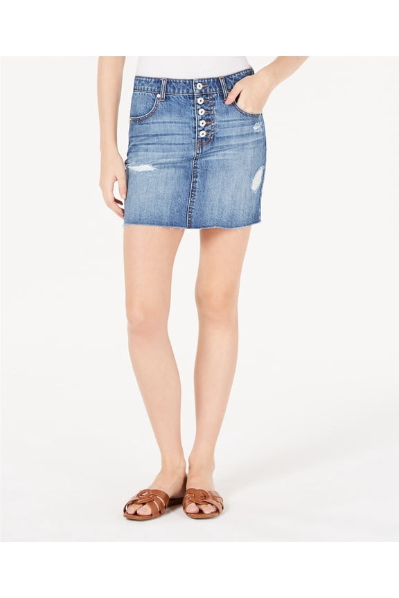 Juniors Cotton Button Fly Denim Mini Skirt
