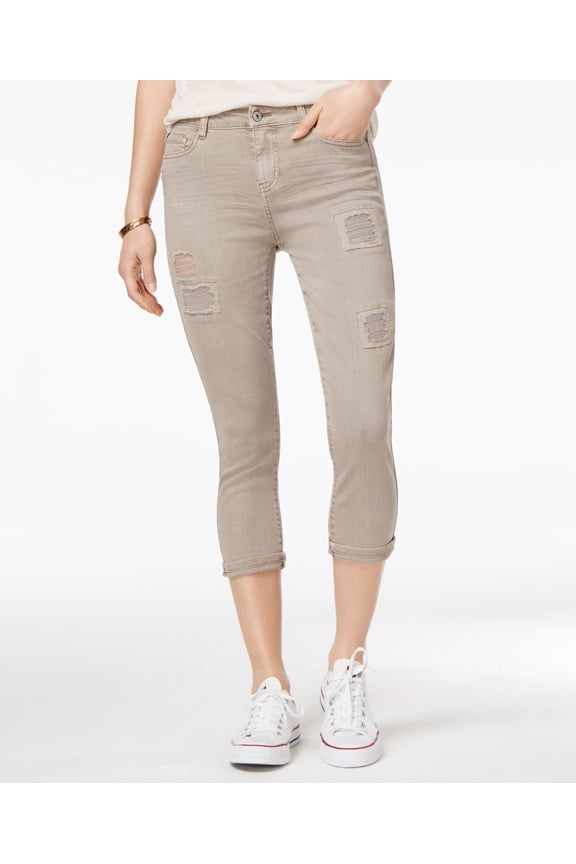 Juniors Cropped Rip Repair Colored Skinny Jeans Faded Latte 15