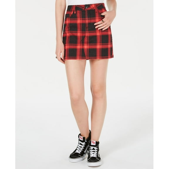 Vanilla Star Juniors Plaid Denim Mini Skirt Red 0
