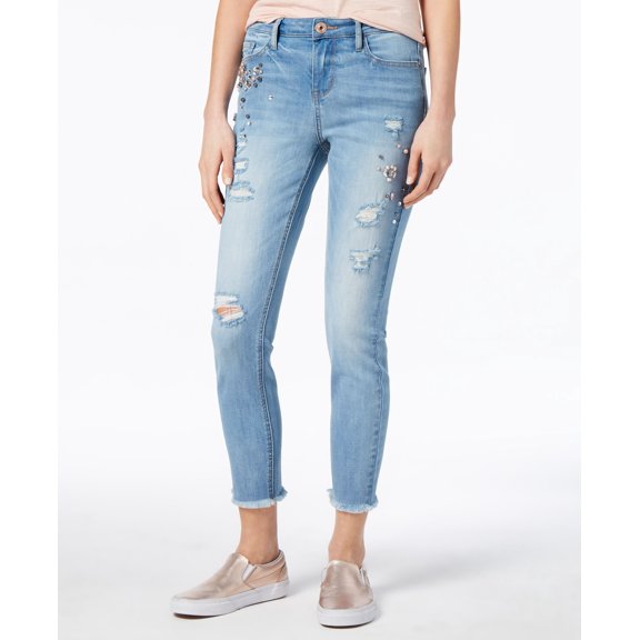 Vanilla Star Juniors Ripped Embellished Skinny Jeans Light Atticus 7
