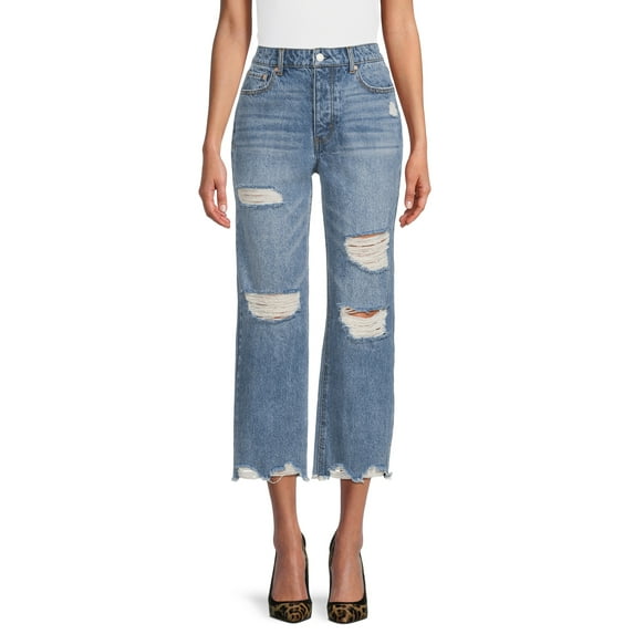 Vanilla Star Women's Juniors Destructed Cropped Jeans