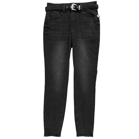 Vanilla Star Womens Belted Skinny Fit Jeans, Black, 27
