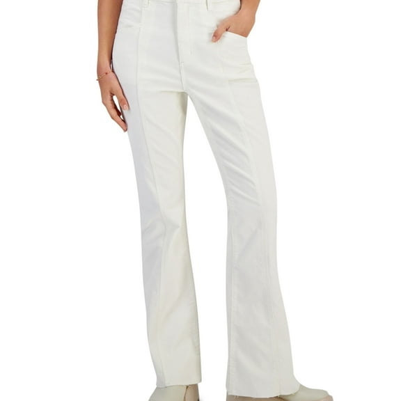 Vanilla Star Womens Corduroy High Rise Flared Jeans, Off-White, 27