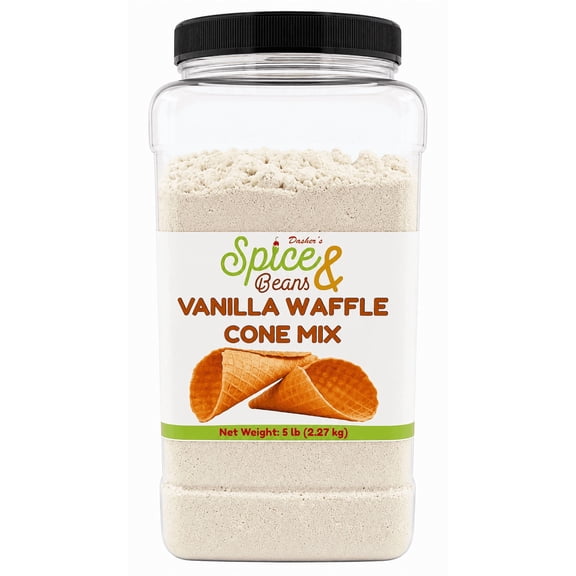 Vanilla Waffle Cone Mix 5 lb | Homemade Waffle Cones, Waffle Bowls & Dessert Shells | Easy Just-Add-Water Recipe | Bulk Resealable Container | Dashers Spice & Beans