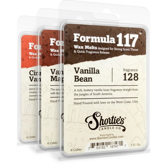 Vanilla Wax Melts Variety Pack - Vanilla Bean, Vanilla Maple, Cinnamon Vanilla - Highly Scented + Natural Oils - Shortie's Candle Company