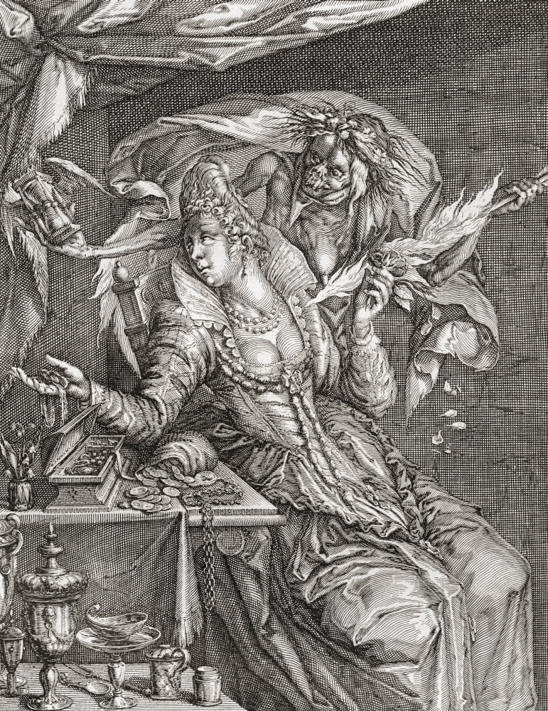 Vanitas with death and a maiden after Jacob De Gheyn From Illustrierte Sittengeschichte vom Mittelalter bis zur Gegenwart by Eduard Fuchs published 1909 Canvas Art - Ken Welsh Design Pics (24 x 32)