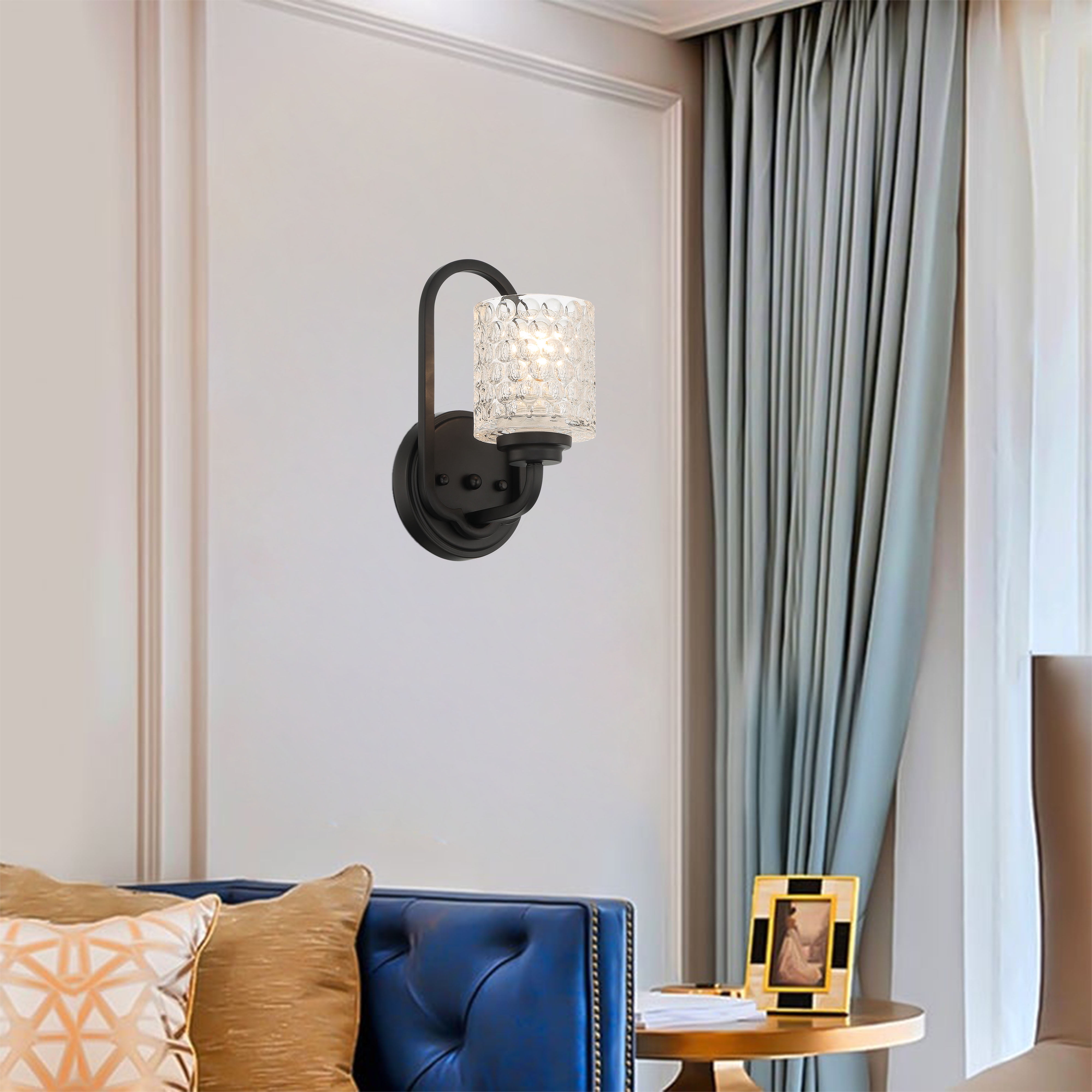Modern Black Metal & Glass Dimmable Wall Sconce with Cylindrical Shade