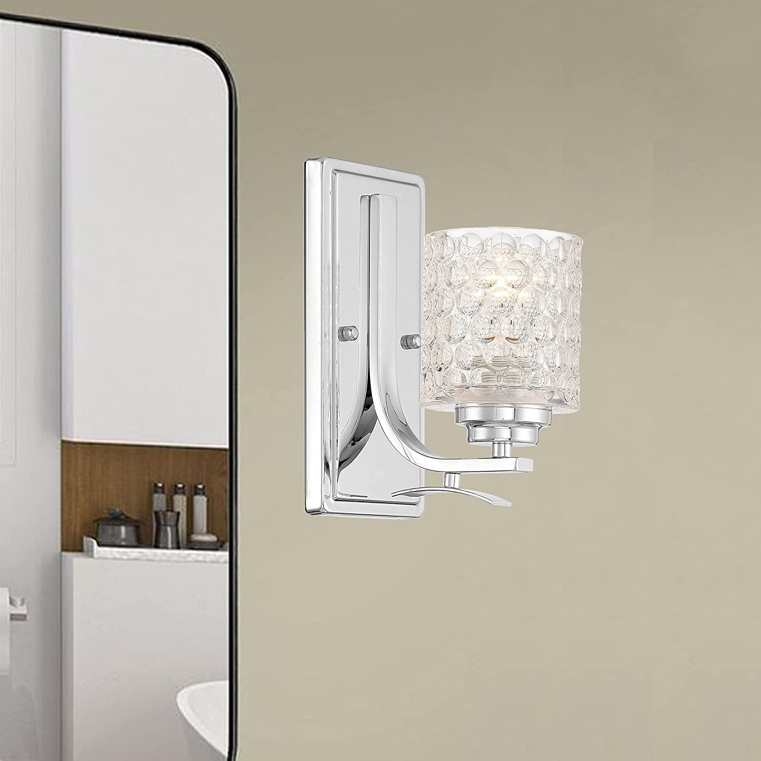 Vanity Art 1 Light Dimmable Chrome Armed Sconce Lighting | Modern Fixtures Accent Wall Lights for Bedroom Entrance Doorway Dining Room Living Room Hallway Bathroom Scones S1001CH-C01
