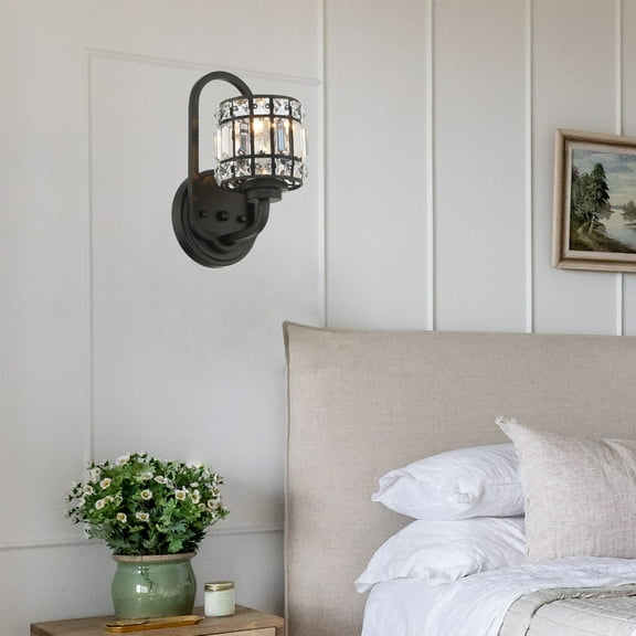 Vanity Art 1 Light Dimmable Matte Black Armed Sconce Lighting | Modern Fixtures Accent Wall Lights for Bedroom Entrance Doorway Dining Room Living Room Hallway Bathroom Scones S5001BK-MS02