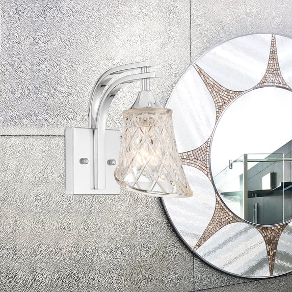 Vanity Art 1 Light Dimmable Polished Chrome Armed Sconce Lighting | Modern Fixtures Accent Wall Lights for Bedroom Entrance Doorway Dining Room Living Room Hallway Bathroom Scones S3001CH-R03