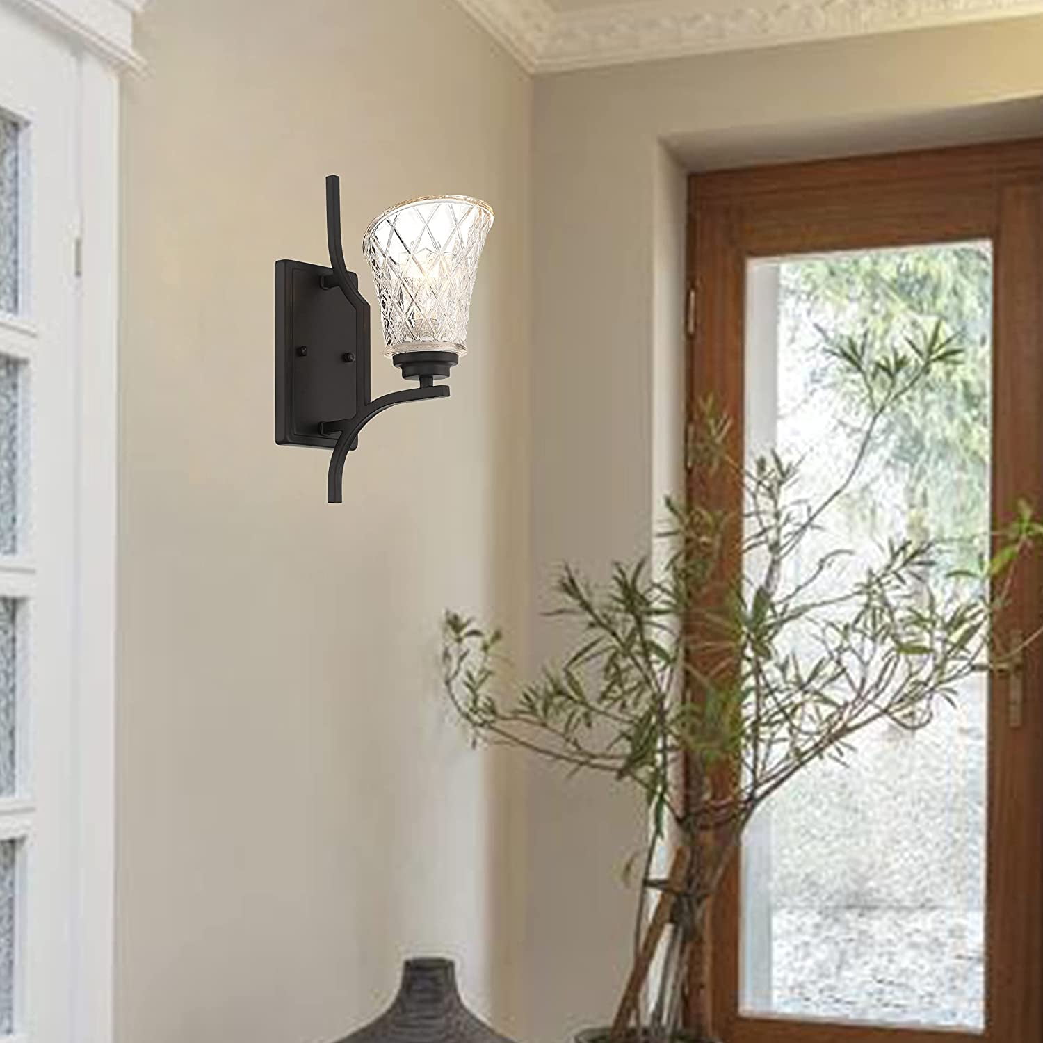 Vanity Art 1 Light Dimmable Vintage Black Armed Sconce Lighting | Modern Fixtures Accent Wall Lights for Bedroom Entrance Doorway Dining Room Living Room Hallway Bathroom Scones S4001BK-R03