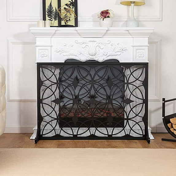 Vanity Art 1-Panel Iron Fireplace Screen | Heavy-Duty and Heat-Resistant Indoor Single Panel Unique Pattern Iron Fireplace Screen with 29.33-inch Height, Black,MLT3035FP-BK