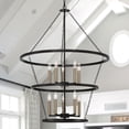 thumbnail image 1 of Vanity Art 10 Candle Style Light Wagon Wheel Chandelier Light Fixture | Modern Hanging Ceiling Lights Fixtures for Dining Room Living Room Bed Room, Kitchen, Classic Black/Brass Dust, SJT31910BK-BD, 1 of 9