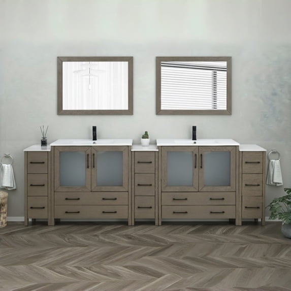 Vanity Art 108" Double Sink Freestanding Bathroom Vanity Set with Ceramic Top and Mirror
