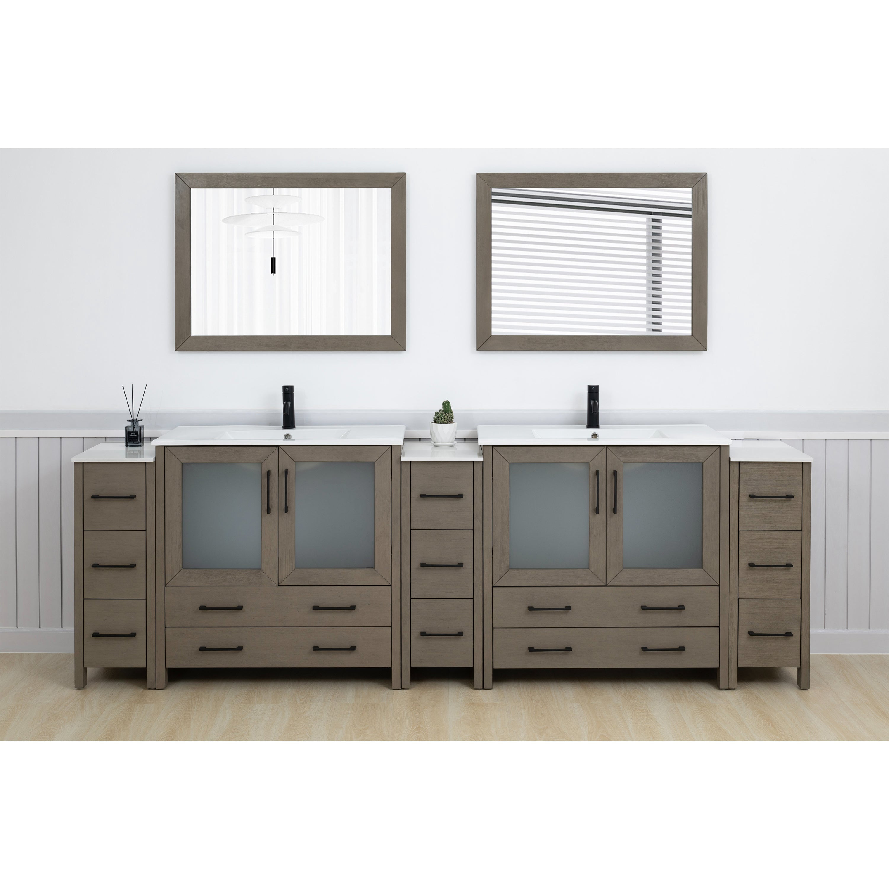 Vanity Art 108" Double Sink Freestanding Bathroom Vanity Set with ...
