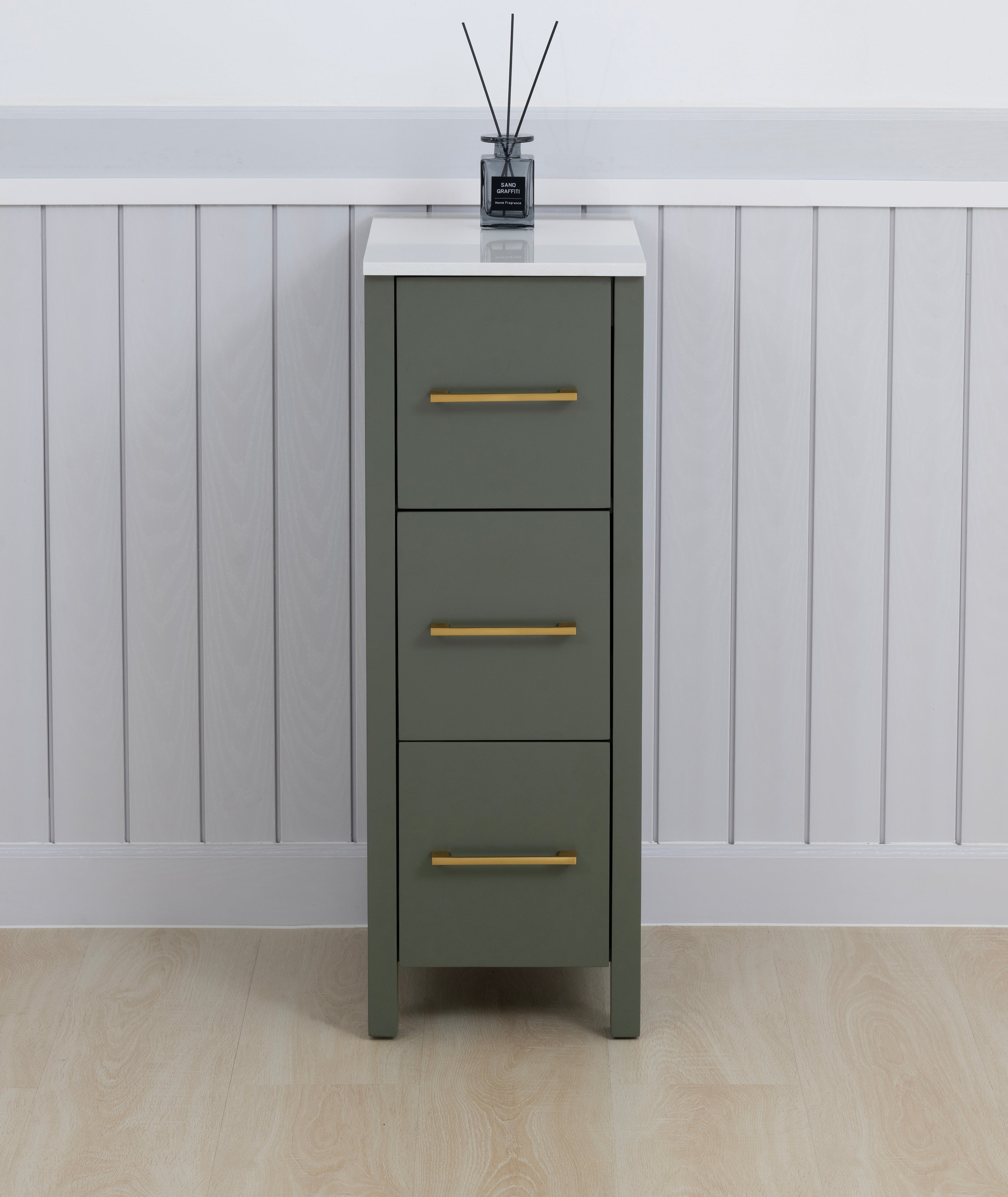 Vintage Green Freestanding Bathroom Cabinet with White Ceramic Top