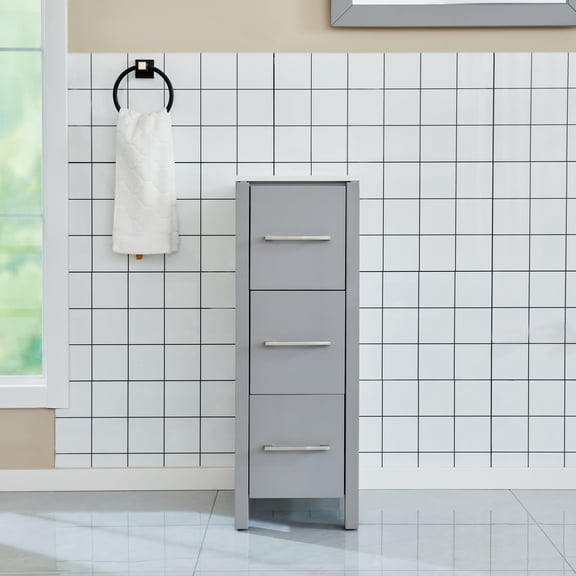 Vanity Art 12-inch Bathroom Cabinet with 3 Dovetailed Drawers, Ceramic Top, Freestanding Side Storage Organizer