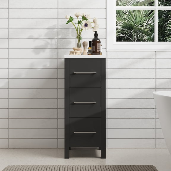 Vanity Art 12 Inch Bathroom Cabinet 3 Dove-Tailed Drawers with Ceramic Top Side Storage Organizer Freestanding Single Vanity Small Nightstand Bedroom/Bathroom/Entryway VA3012E