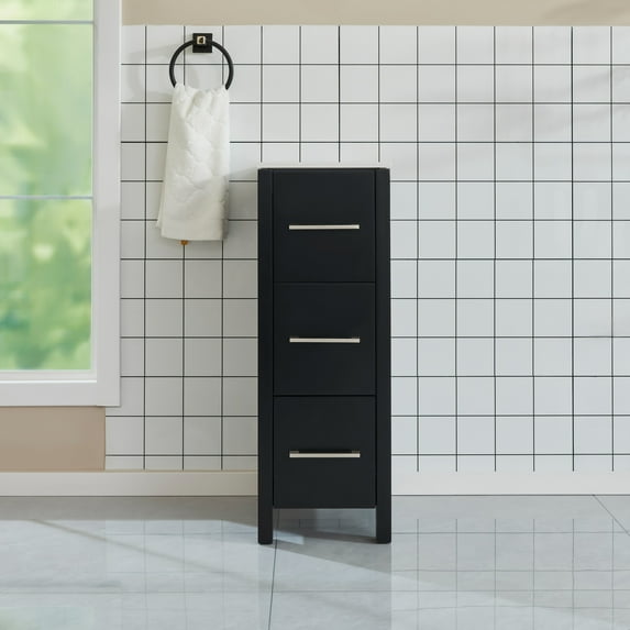 Vanity Art 12 Inch Bathroom Cabinet 3 Dove-Tailed Drawers with Ceramic Top Side Storage Organizer Freestanding Single Vanity Small Nightstand Bedroom/Bathroom/Entryway VA3012E