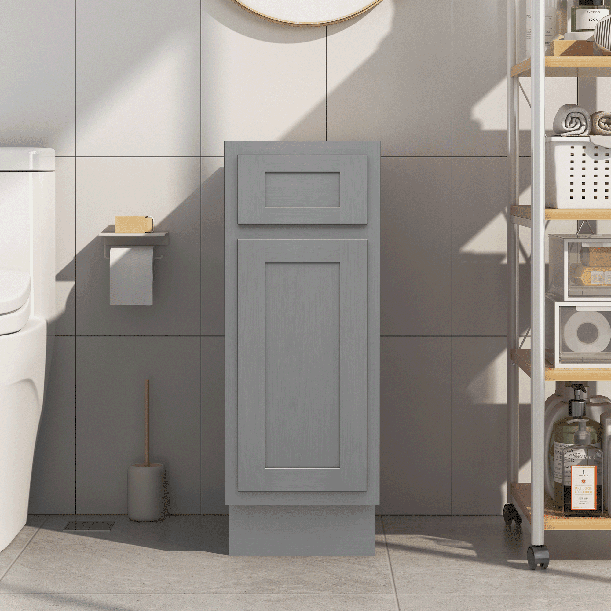 Silver Shaker Style 12" Single Bathroom Vanity Cabinet