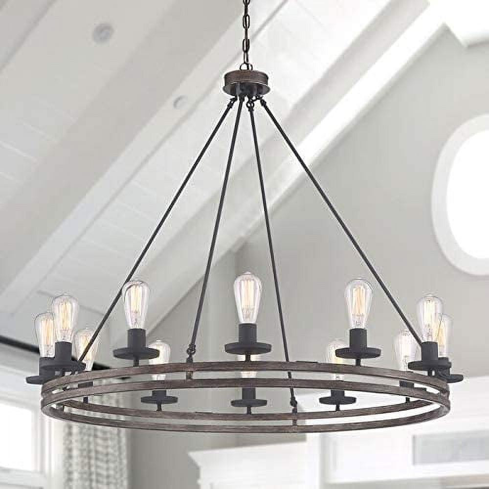 Black Metal Double Level Wagon Wheel Chandelier with Candle Lights