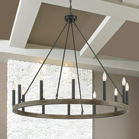 Vanity Art 12 Lights Wagon Wheel Chandelier Lighting Farmhouse Candle Ceiling Light Fixtures for Living Room Kitchen Dining Room 10552DW-BK