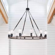 Vanity Art 12 Lights Wagon Wheel Chandelier Lighting Farmhouse Candle Ceiling Light Fixtures for Living Room Kitchen Dining Room MLT5112LT-DW-BK