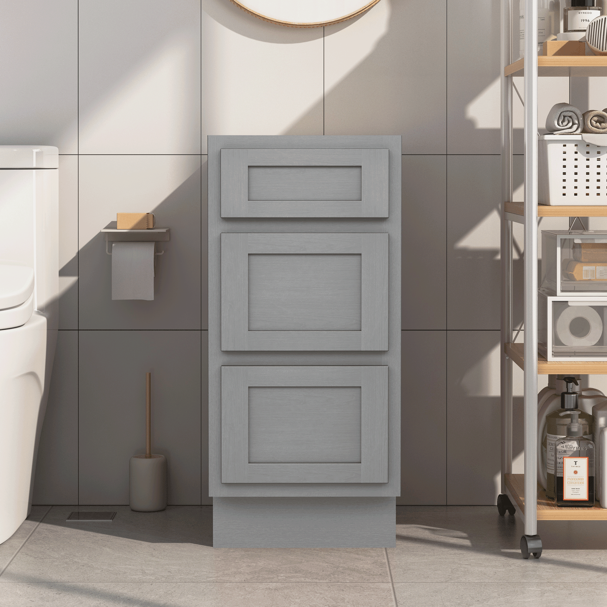 Vanity Art 15 Inch Bathroom Vanity Small Base Cabinet with 3 Soft Closing  Shaker Drawers, Strudy Floor Mount Cabinets for Storage Shaving, Washroom  Accessories, VA4015-3S 