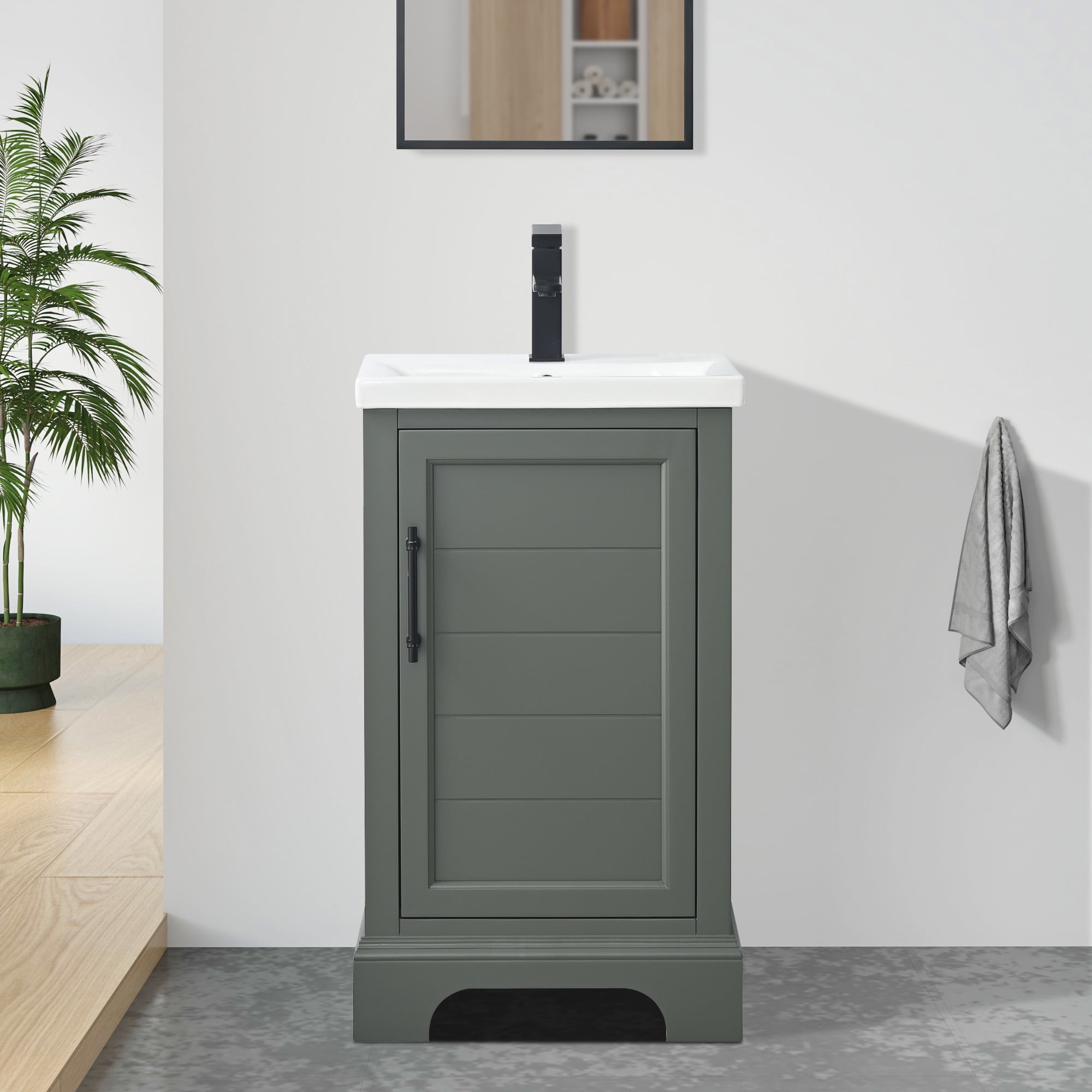 Vintage Green 20" Single Sink Bathroom Vanity with Ceramic Top