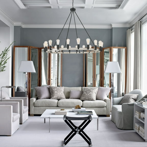 Vanity Art 20 Lights Wagon Wheel Chandelier Lighting | Modern Hanging Light Farmhouse Candle Style Ceiling Light Fixtures for Living Room Dining Room MLT6220LT-WO-BK