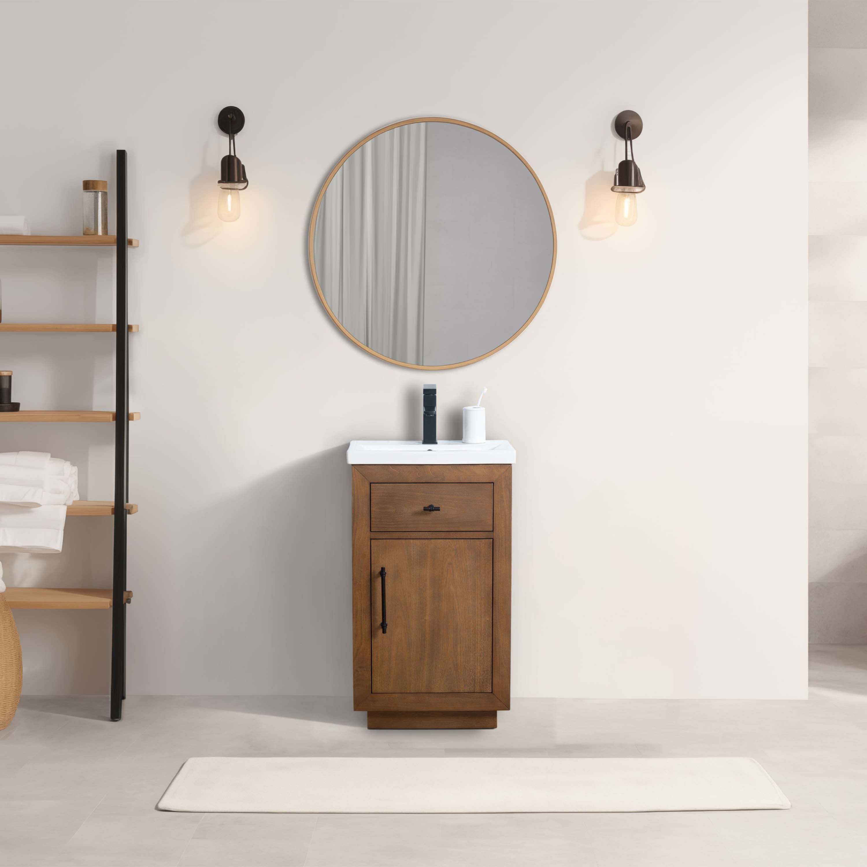 20'' Tan Freestanding Single Bathroom Vanity with Ceramic Top