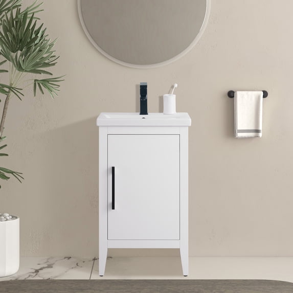 Vanity Art 20” Single Sink Bathroom Vanity Cabinet with Ceramic Countertop