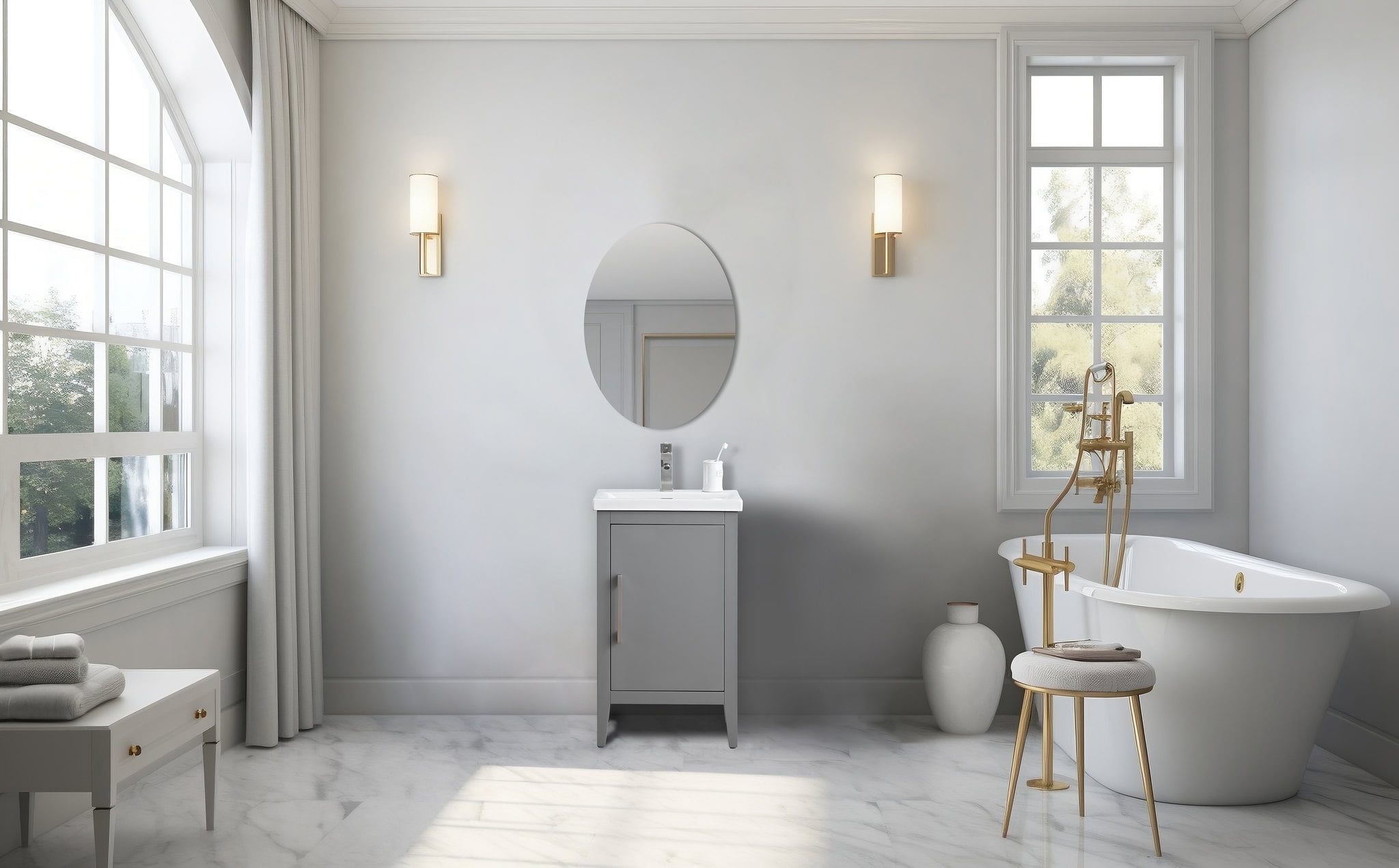 20'' Cashmere Gray Single Bathroom Vanity with Ceramic Top