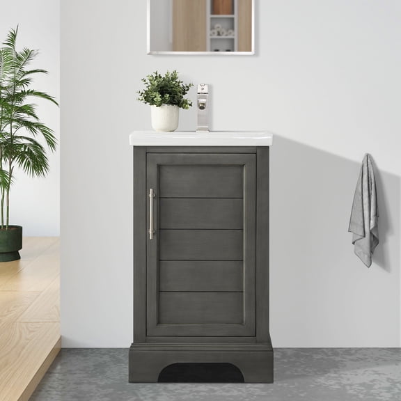 Vanity Art 20 x 16 x 34.5 in. Single Sink Bathroom Vanity with Ceramic Sink & Top, Silver Gray