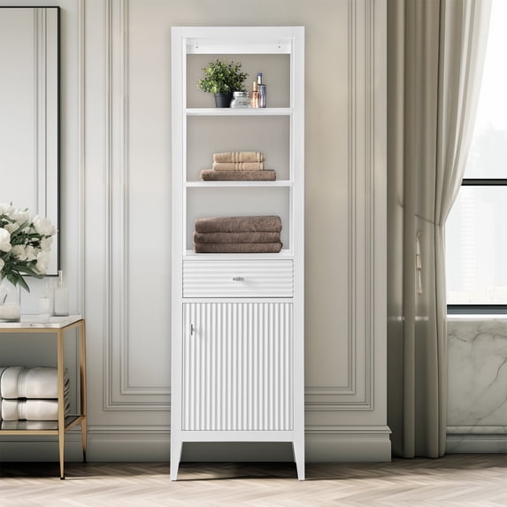 Vanity Art 21" Freestanding Linen Cabinet with Soft Close Door and Drawer