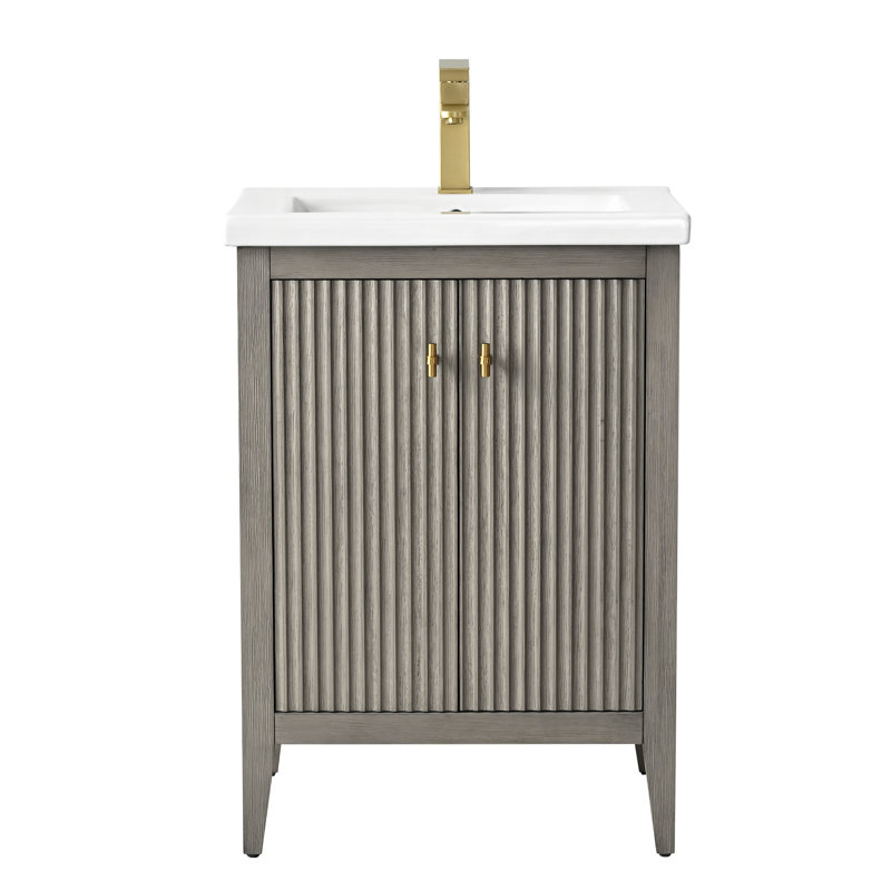 Vanity Art 24" Double Door Bathroom Vanity Cabinet with Undermount Sink, Free Standing Storage Cabinets with Ceramic Countertop, and Removable Shelve