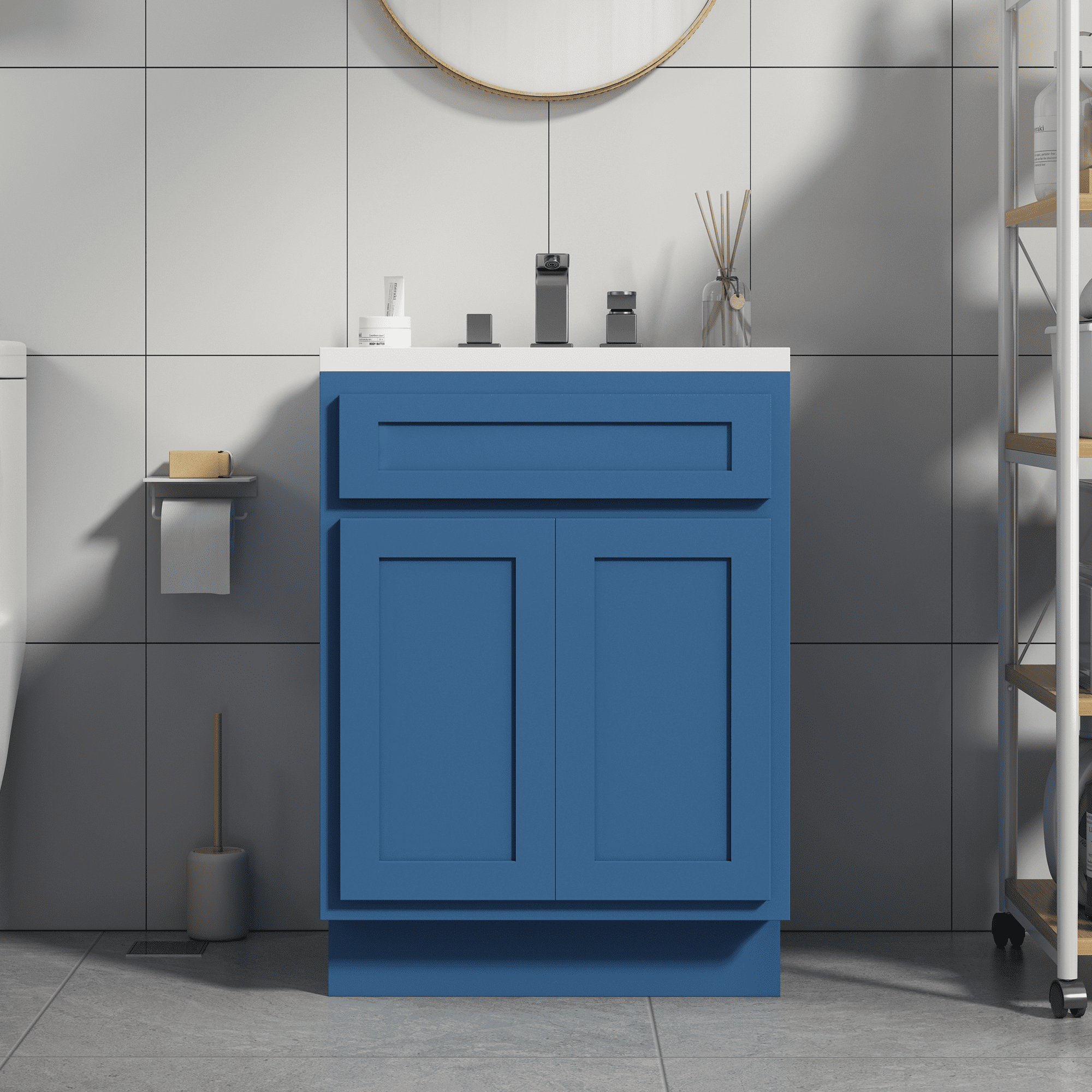 Elegant Blue Shaker-Style 24'' Bathroom Vanity Base Cabinet