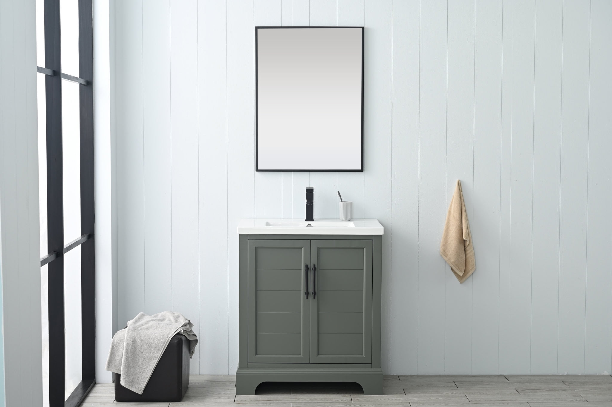 Vintage Green 24" Freestanding Single Sink Bathroom Vanity with Ceramic Top