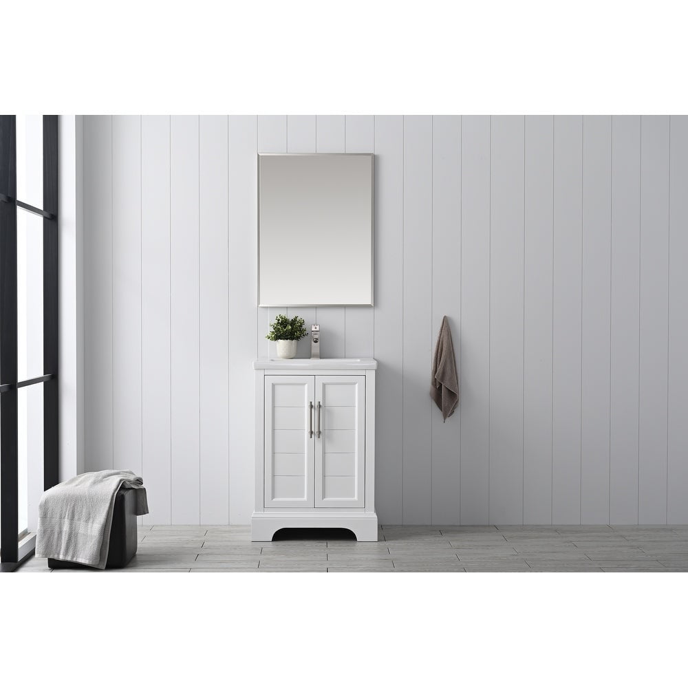 Vanity Art 24 Inch Single Sink Bathroom Vanity in White with Ceramic