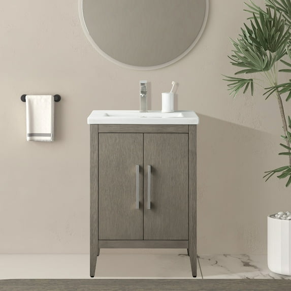 Vanity Art 24” Single Sink Bathroom Vanity Cabinet with Ceramic Countertop