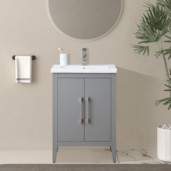 Vanity Art 24” Single Sink Bathroom Vanity Cabinet with Ceramic Countertop