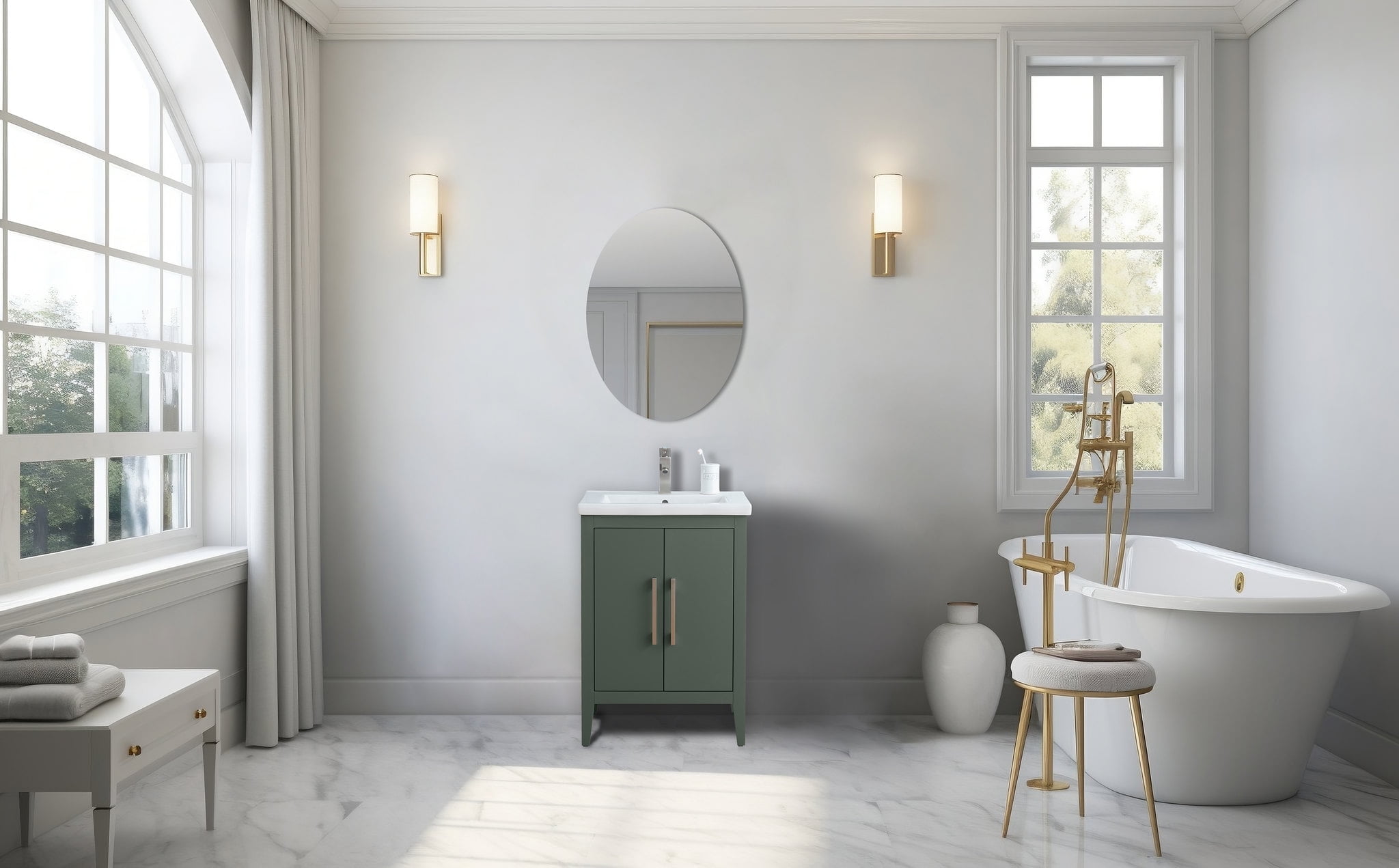 Vintage Green 24" Single Bathroom Vanity with Ceramic Countertop