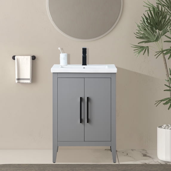 Vanity Art 24” Single Sink Bathroom Vanity Cabinet with Ceramic Countertop